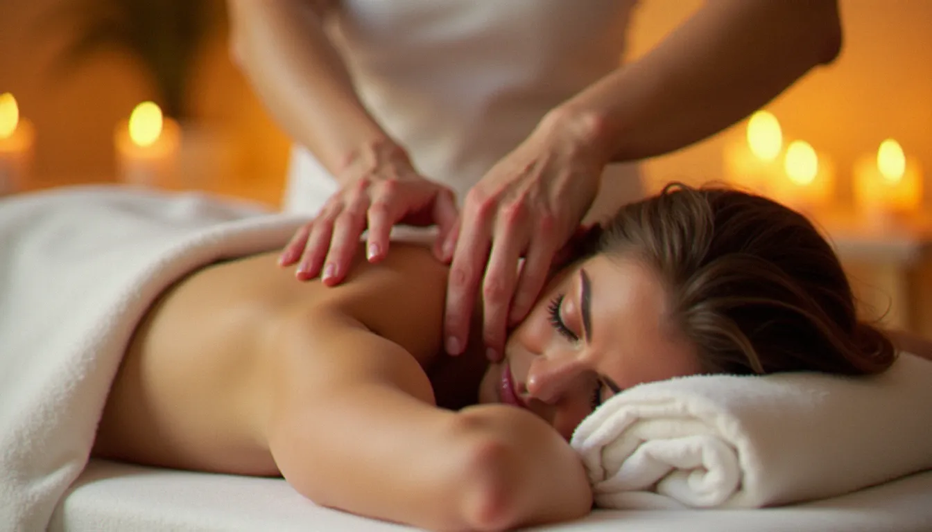 Praticienne effectuant un drainage lymphatique cervical sur une cliente détendue, technique de massage pour soulager une oreille bouchée par tension musculaire