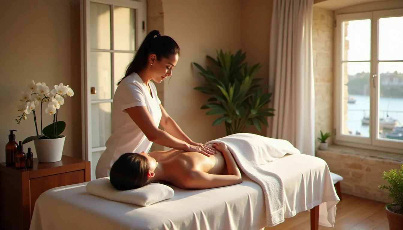 Séance de massage bien-être dans un cabinet côtier à La Rochelle, illustrant le meilleur massage à La Rochelle avec une praticienne expérimentée