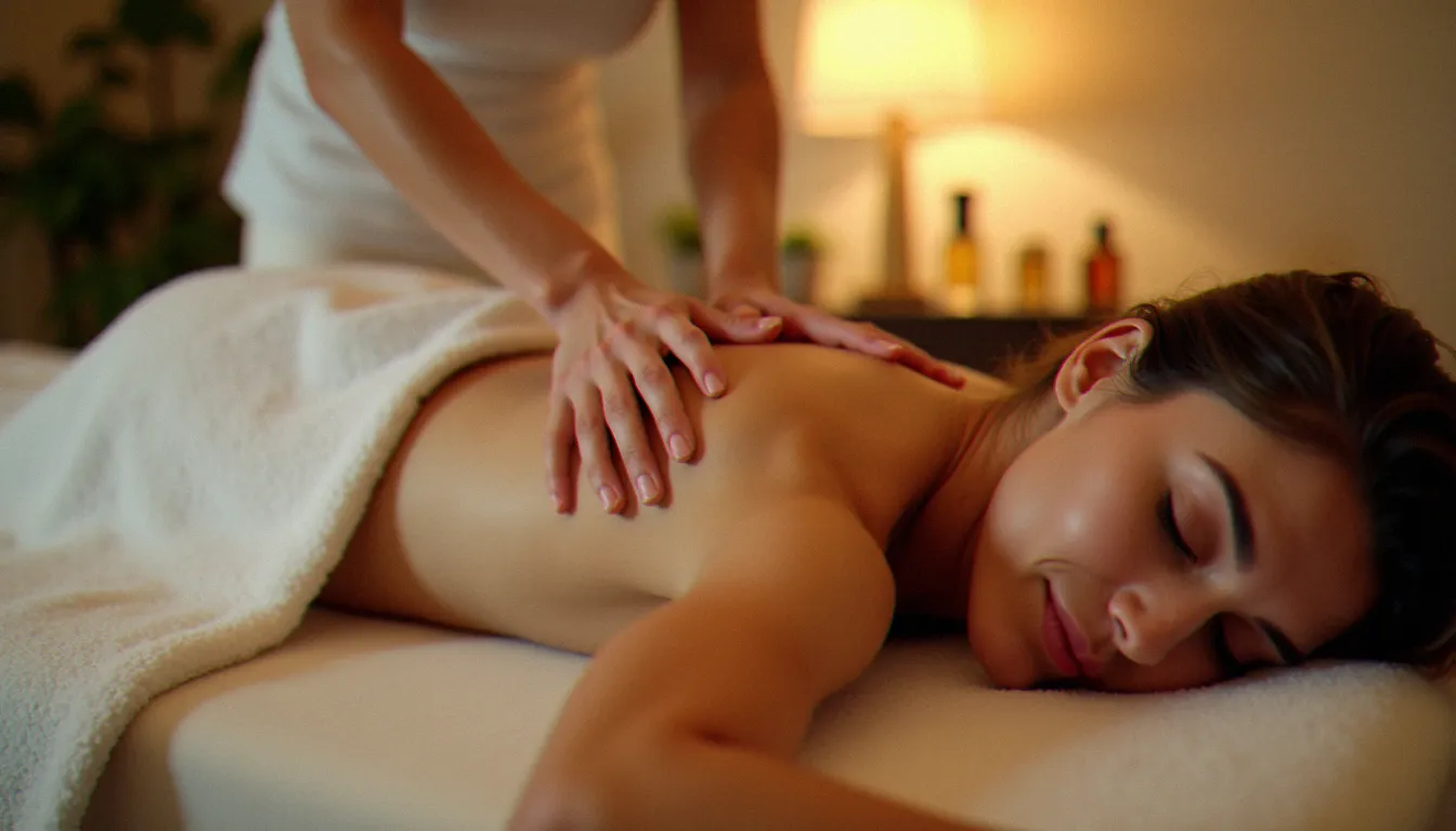 Praticienne réalisant un massage suédois sur une cliente allongée sur une table de massage dans un cabinet de bien-être à Bellerive-sur-Allier