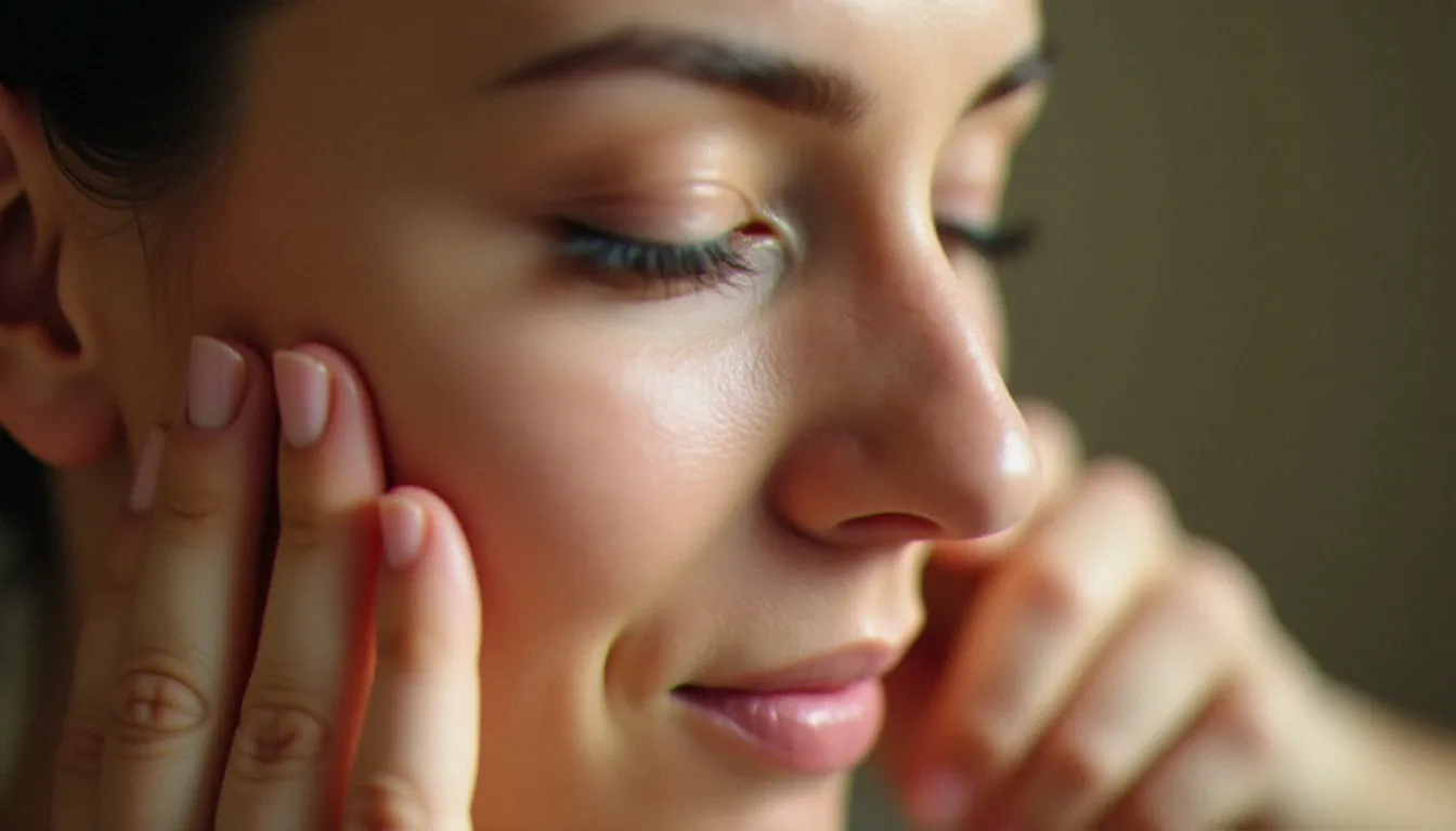Gros plan sur des mains aux doigts précisément positionnés autour du nez et des pommettes pour effectuer un drainage du sinus maxillaire
