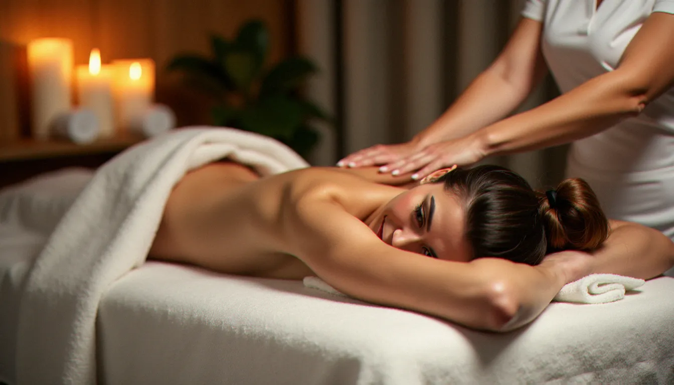Femme recevant un massage du dos dans un institut de bien-être à Vichy, illustrant la recherche d'un massage sans rdv autour de moi