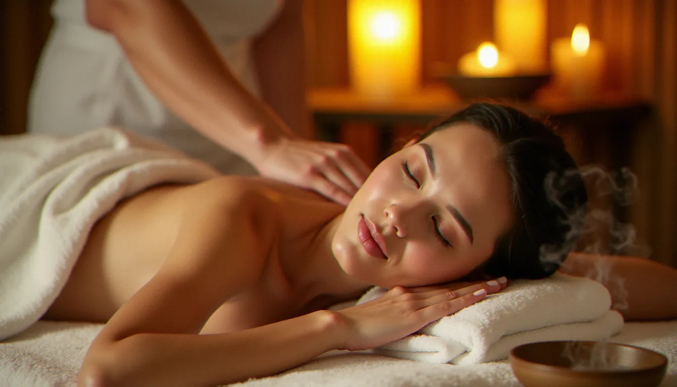 Femme allongée sur une table de massage, mains du praticien posées sur le dos, illustrant le massage et ses effets rebond possibles