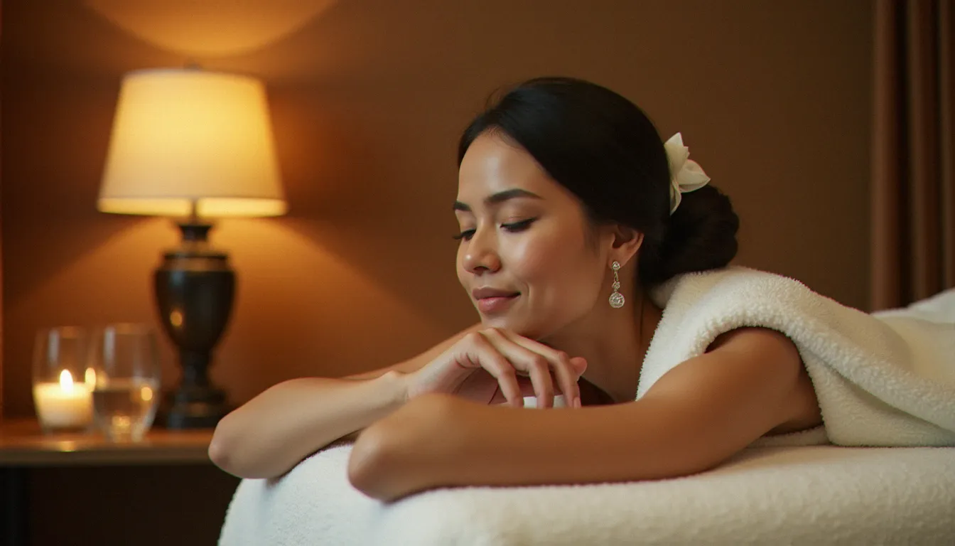 Femme détendue sur une table de massage avec un verre d'eau à proximité, symbolisant les conseils pour réduire les effets secondaires après un massage