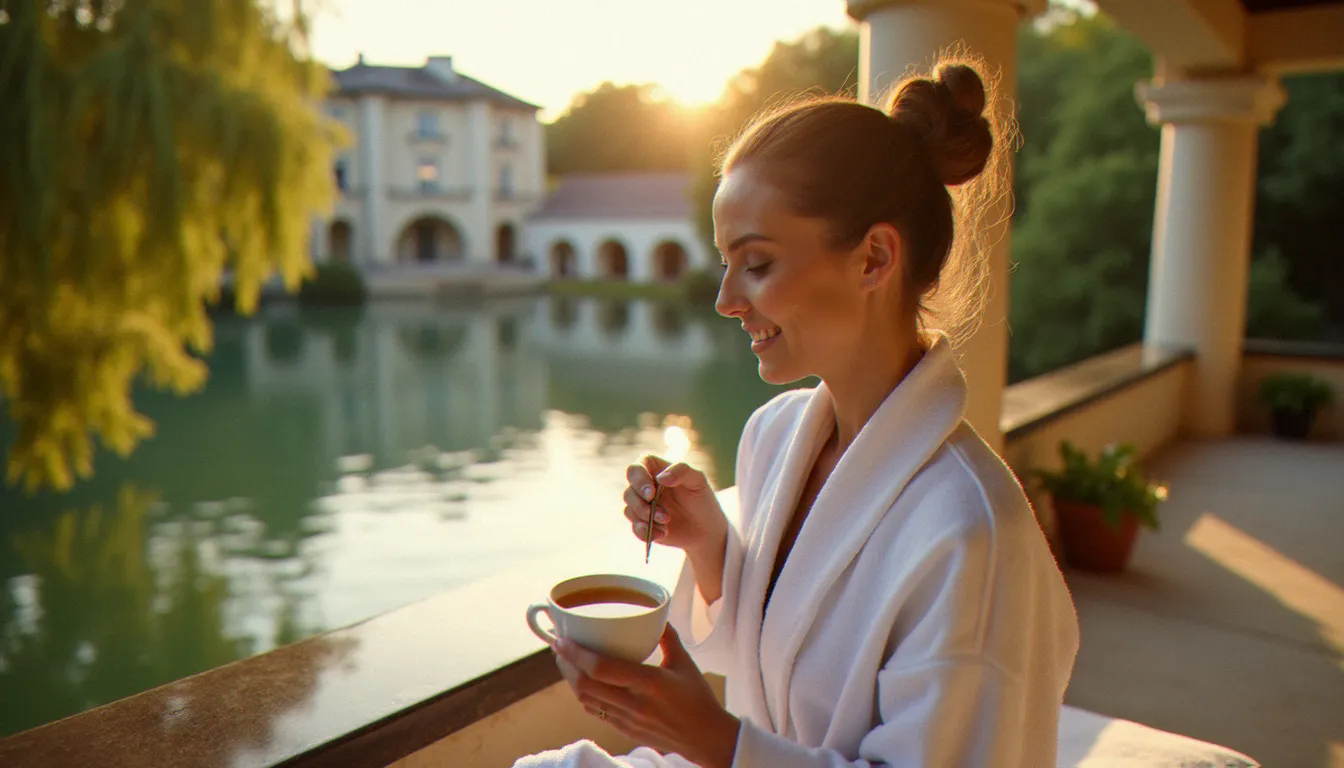 Femme en peignoir se relaxant après une séance de massage dans un établissement bien-être à Vichy, ville thermale française