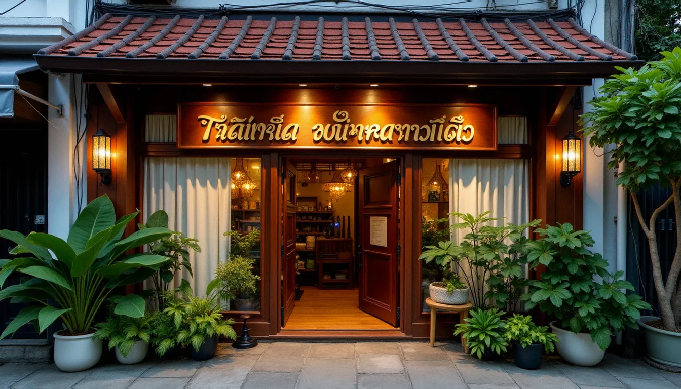 Devanture d'un salon de massage traditionnel thaïlandais dans une rue de Chiang Mai, représentant les différents types d'établissements et leurs prix en Thaïlande