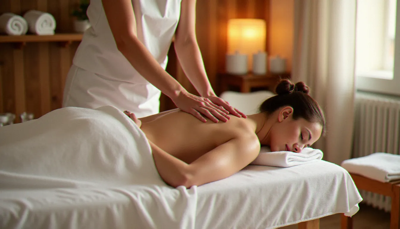 Praticienne réalisant un massage sans rdv sur une cliente allongée sur une table de soin dans un espace bien-être à Vichy