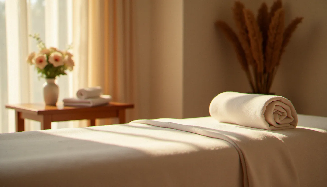 Salle de massage bien-être à l'ambiance apaisante, illustrant la différence entre soins relaxants et massage cardiaque d'urgence