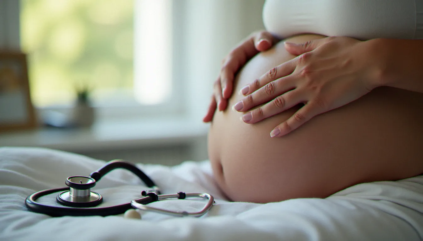 Praticienne en massage biodynamique écoutant les rythmes abdominaux à l'aide d'un stéthoscope posé sur le ventre d'une cliente allongée